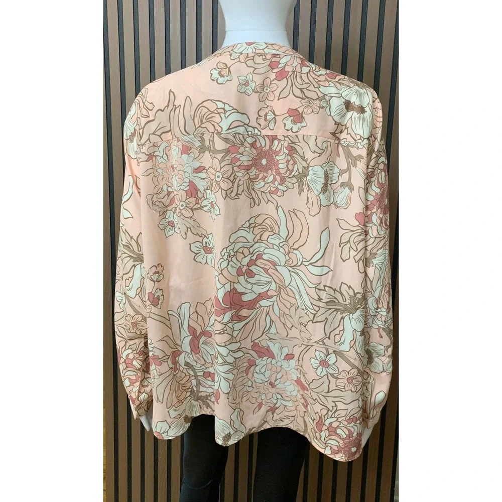 Coldwater Creek Women's Floral Pintuck Tunic Blouse 1X Pink Long Sleeve